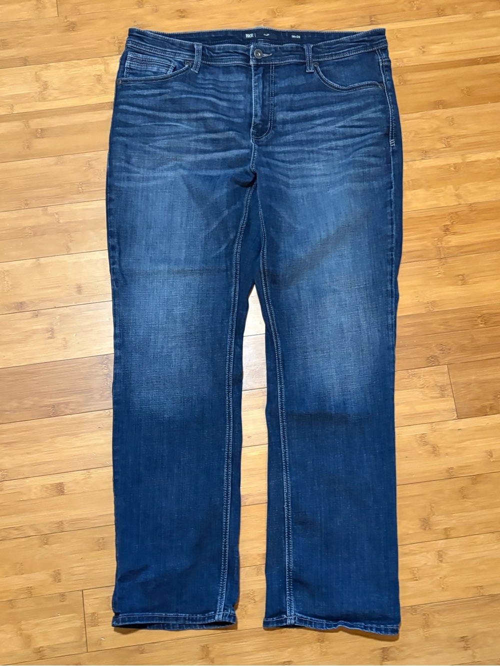 BKE Tyler Mens Jeans 38x32 Bootcut Stretch Dark Wash Coolmax Buckle Denim